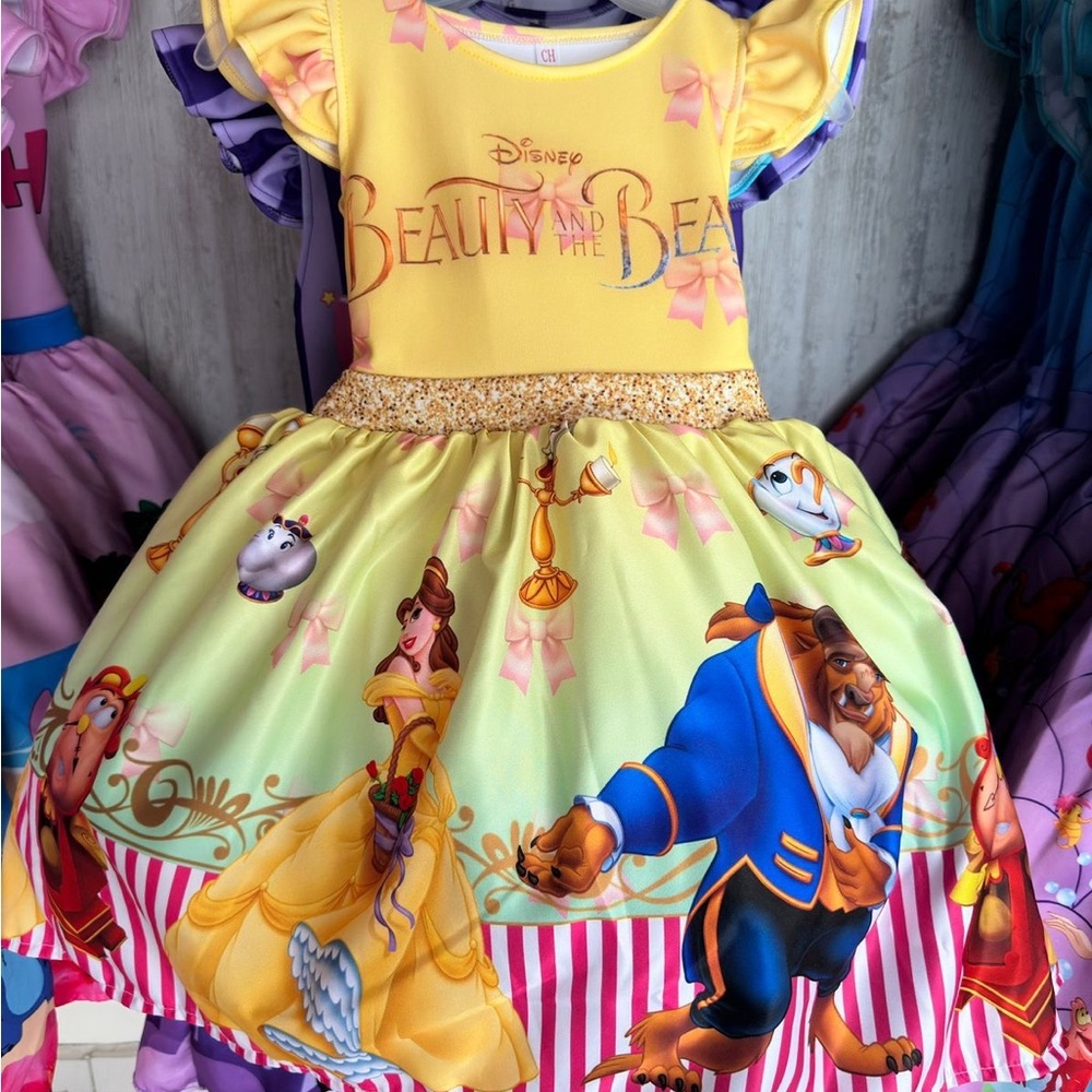 Disney Beauty and the Beast Yellow Dress with Characters